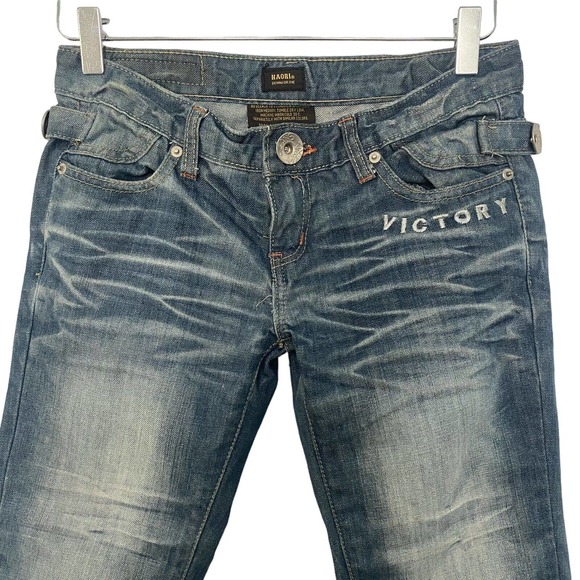 Haori Denim or Die Women's Distressed Whiskered Low-Rise Cropped Jeans - Size 28 - Picture 2 of 7